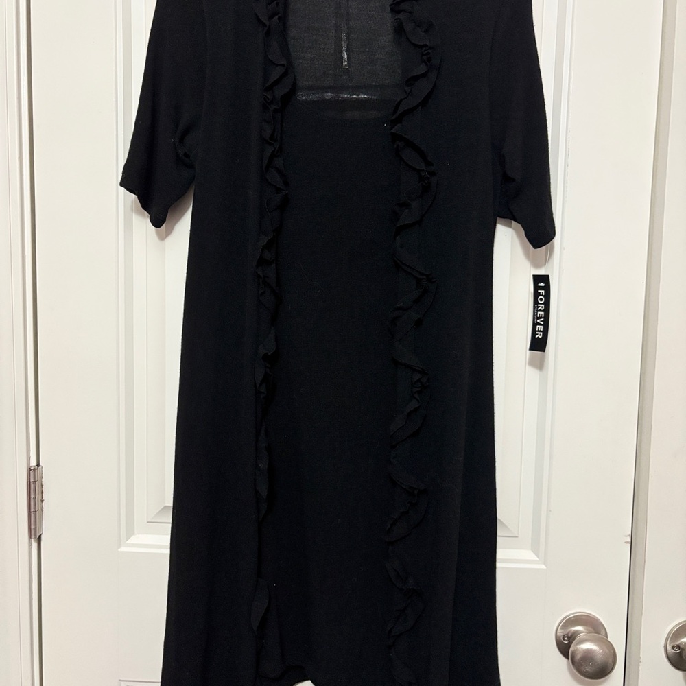 Women’s Forever Black Ruffle Cardigan Dress